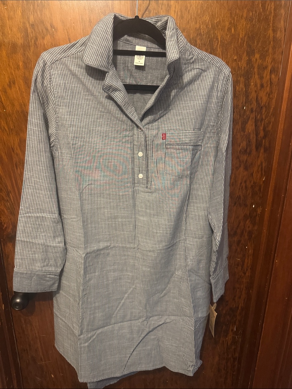 Levi's Target Blue & White Pinstripe Long Sleeve Popover Shirt